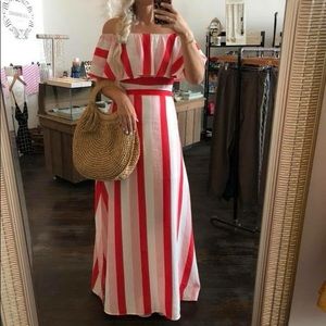 Main Strip striped off the shoulder maxi dress
